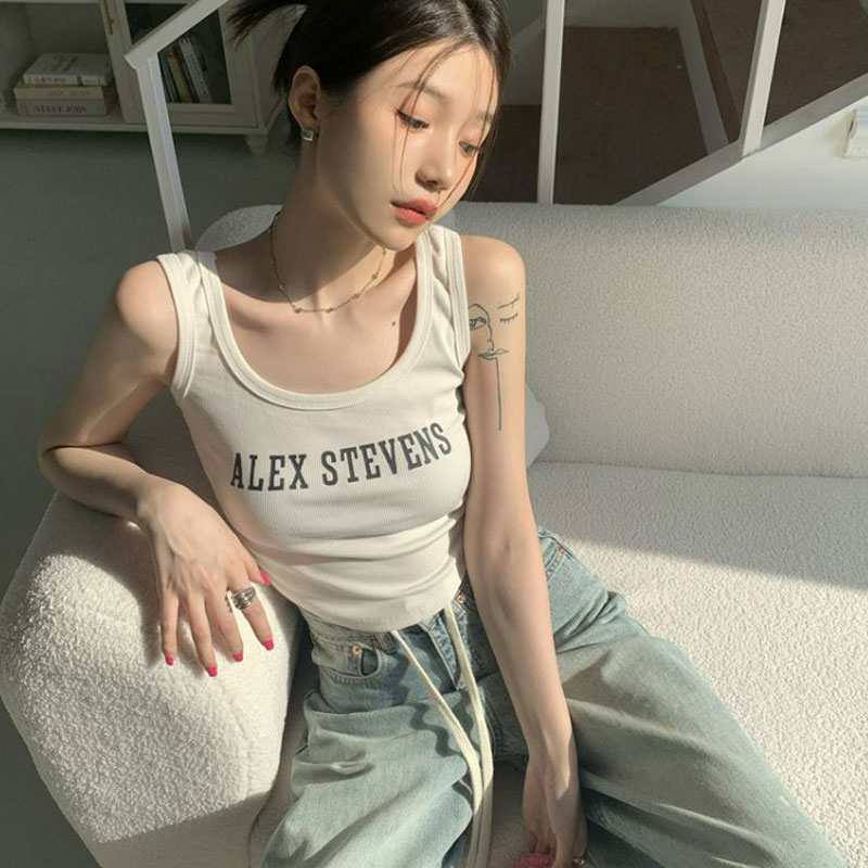 Áo Croptop Hai Dây Ôm Dáng In Chữ Quyến Rũ Hợp Thời Trang Cho Nữ