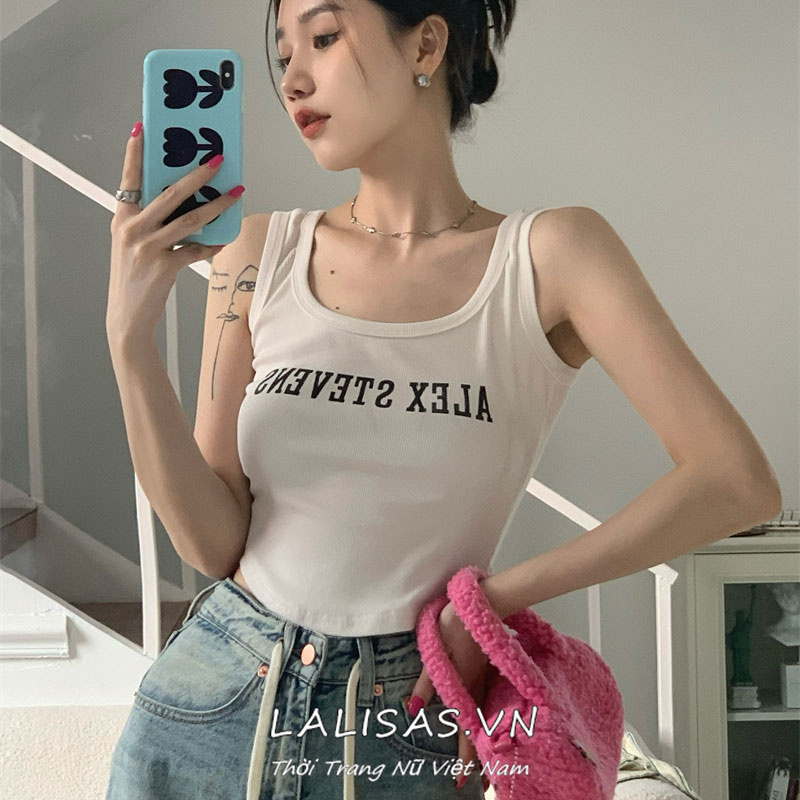 Áo Croptop Hai Dây Ôm Dáng In Chữ Quyến Rũ Hợp Thời Trang Cho Nữ