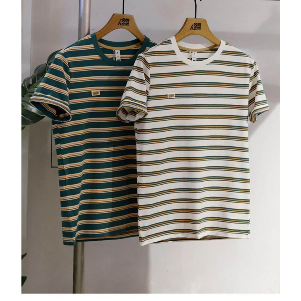 Áo Thun Tay Ngắn Cổ Tròn Họa Tiết Kẻ Sọc Thời Trang Trẻ Trung Cho Nam