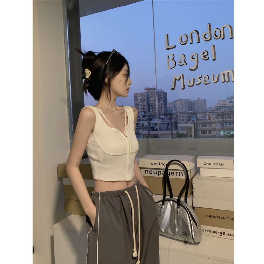 Áo Croptop Sát Nách Màu Trơn Dáng Ôm Có Khóa Kéo Thời Trang Cho Nữ