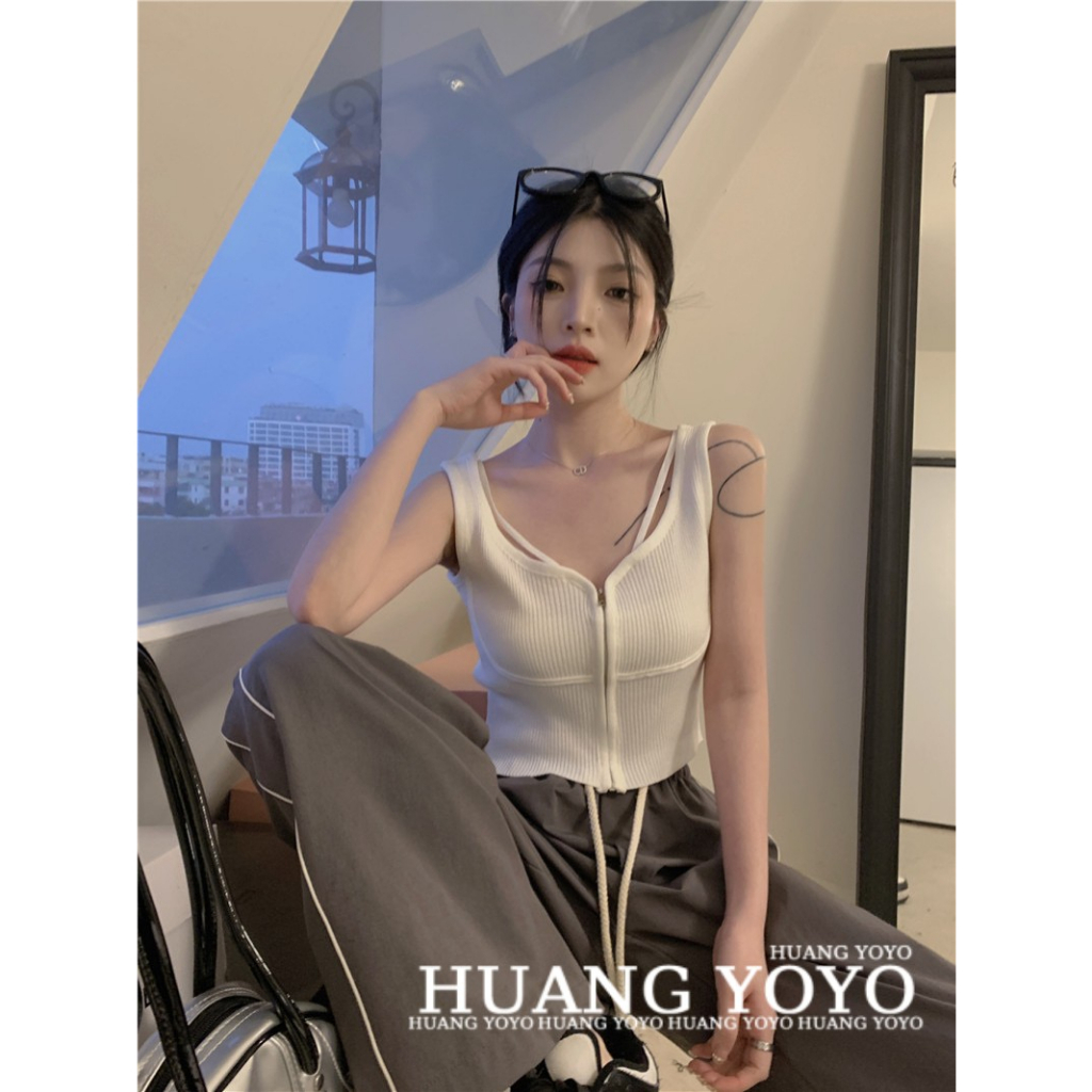 Áo Croptop Sát Nách Màu Trơn Dáng Ôm Có Khóa Kéo Thời Trang Cho Nữ