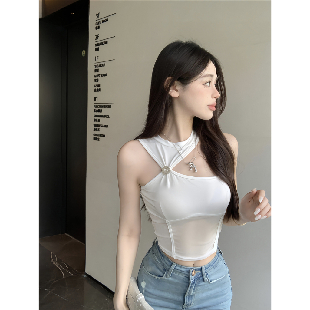 QADCOL Áo Không Tay Hở Vai Dáng Ngắn Xếp Ly Màu Đen Thời Trang Mùa Hè Quyến Rũ Cho Nữ