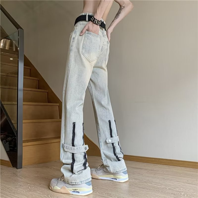 Quần Jeans Ống Rộng Màu Vàng Nhạt Phong Cách Retro Mỹ Size S-3XL Thời Trang Xuân Thu Cho Nam