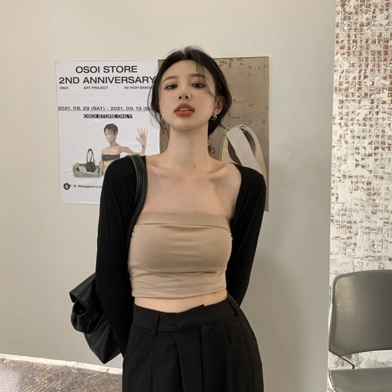 ZHELIHANGFEI Áo Khoác Cardigan Dệt Kim Mỏng Màu Đen Dáng Ngắn Thời Trang Cho Nữ