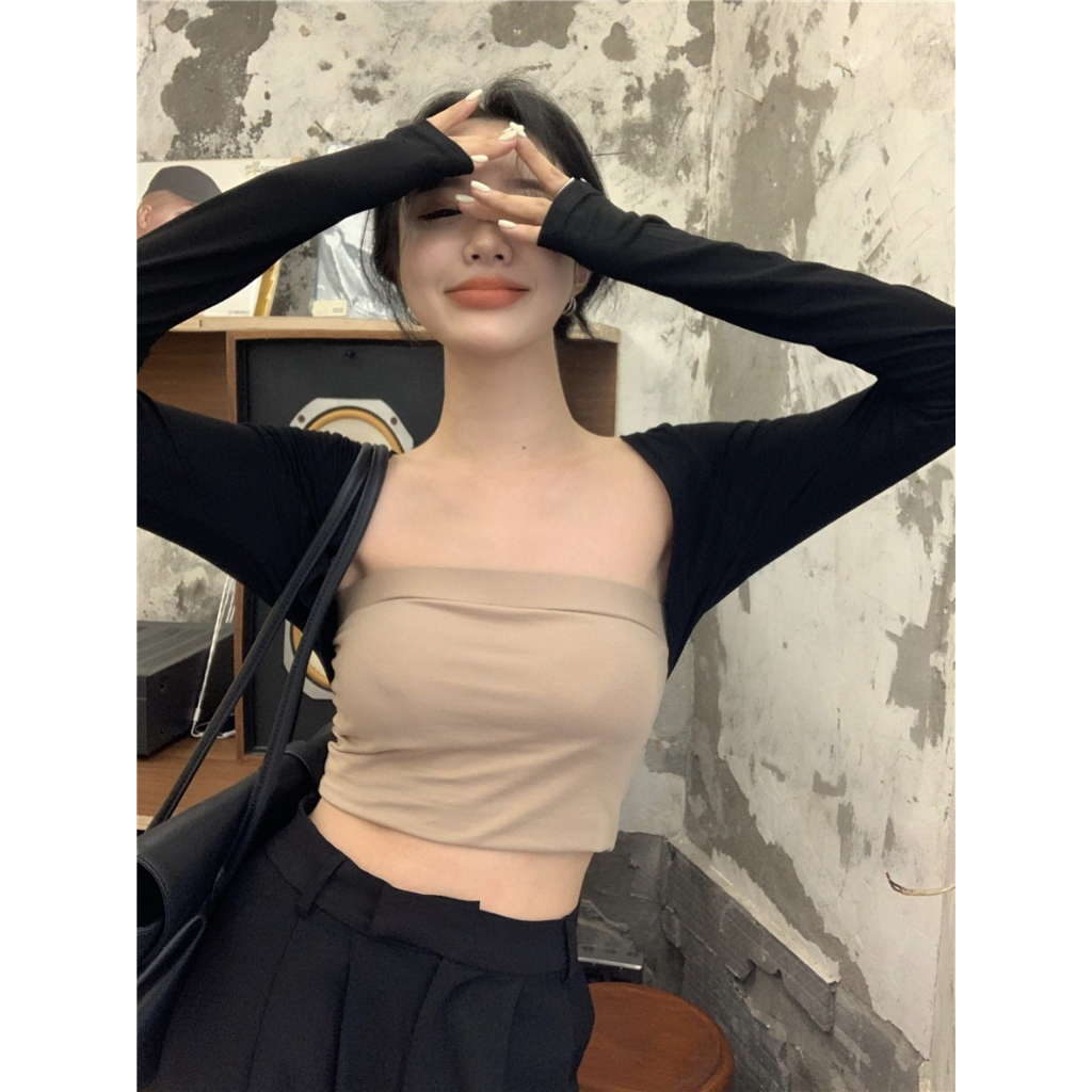 ZHELIHANGFEI Áo Khoác Cardigan Dệt Kim Mỏng Màu Đen Dáng Ngắn Thời Trang Cho Nữ