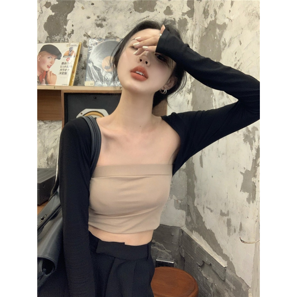 ZHELIHANGFEI Áo Khoác Cardigan Dệt Kim Mỏng Màu Đen Dáng Ngắn Thời Trang Cho Nữ