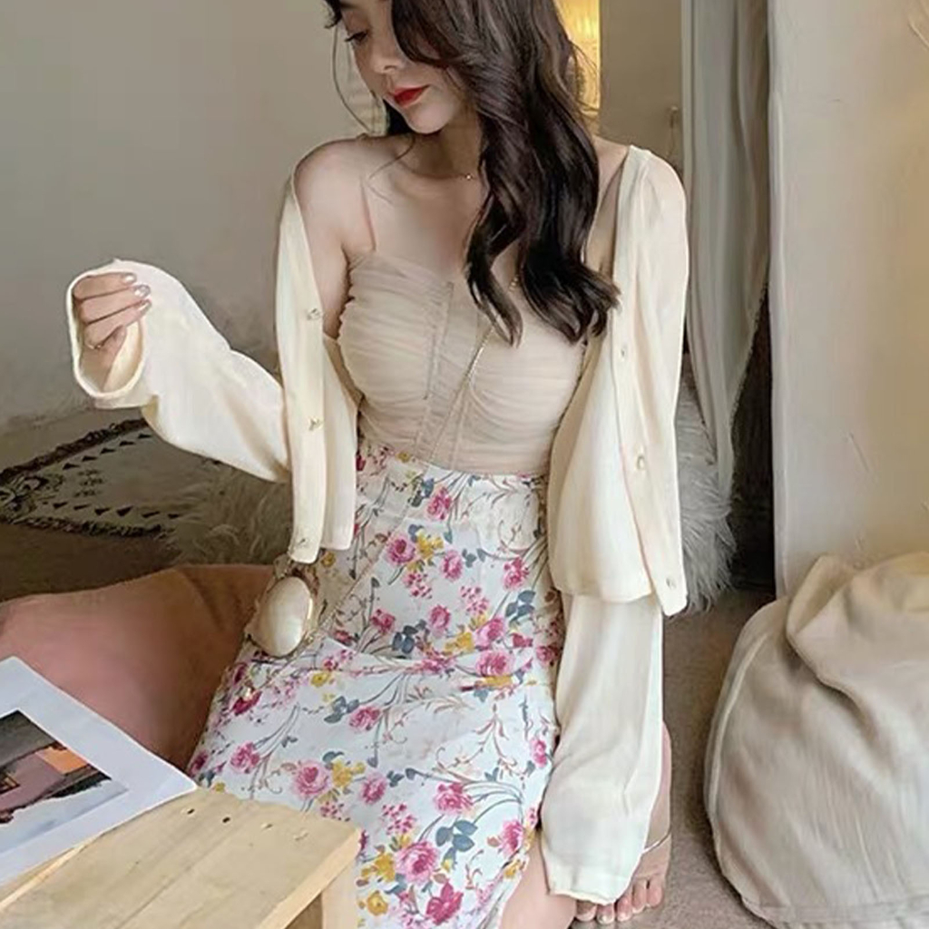 Frontline Phụ Nữ Hở Mặt Trước Dài Tay Nút Lên Thoáng Khí Đa Năng Băng Lụa Áo Cho Mùa Hè