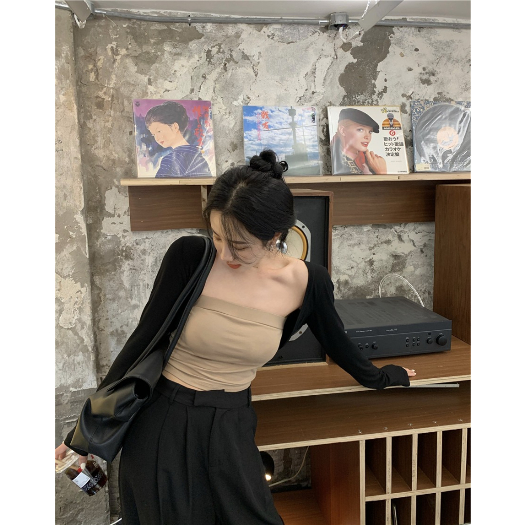 ZHELIHANGFEI Áo Khoác Cardigan Dệt Kim Mỏng Màu Đen Dáng Ngắn Thời Trang Cho Nữ