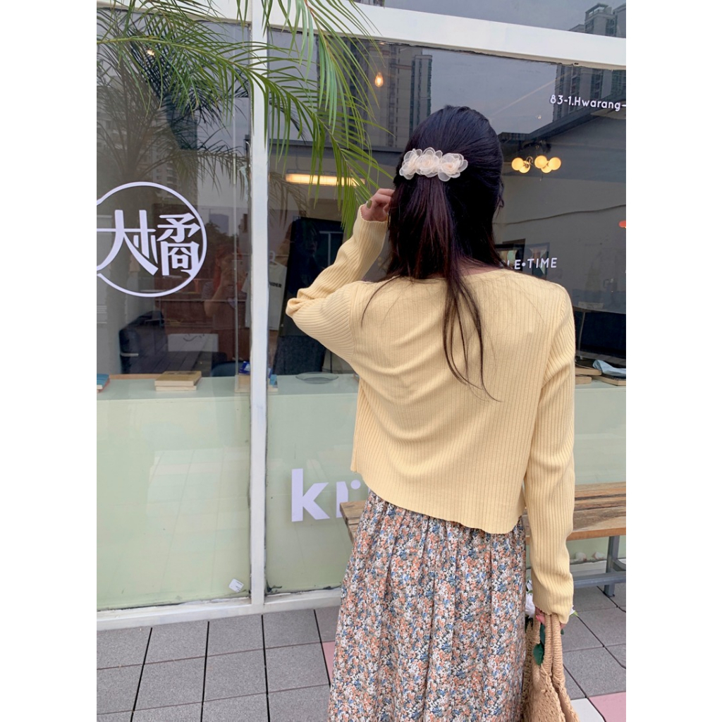 ZHELIHANGFEI Áo Khoác Cardigan Dệt Kim Tay Dài Cổ Chữ V Eo Cao Phong Cách Pháp