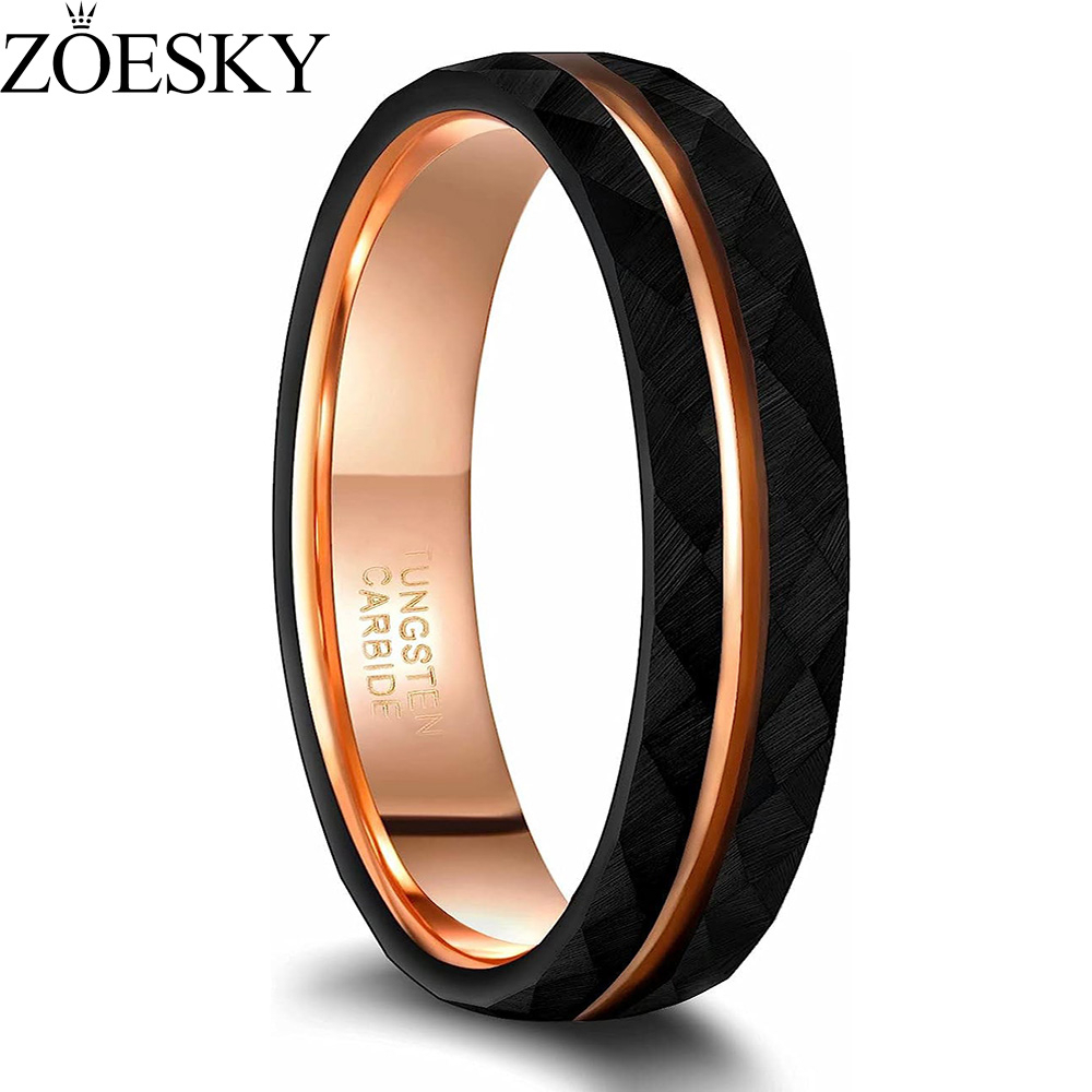 Zoesky Nhẫn Cưới Màu Đen / Vàng Hồng 24k Mặt Nhám Kích Thước 4-12Mm Cho Nam Và Nữ