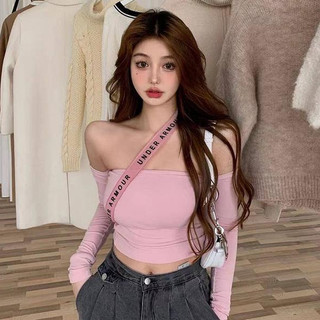 Áo thun COZOK nữ tay dài trễ vai in chữ gợi cảm