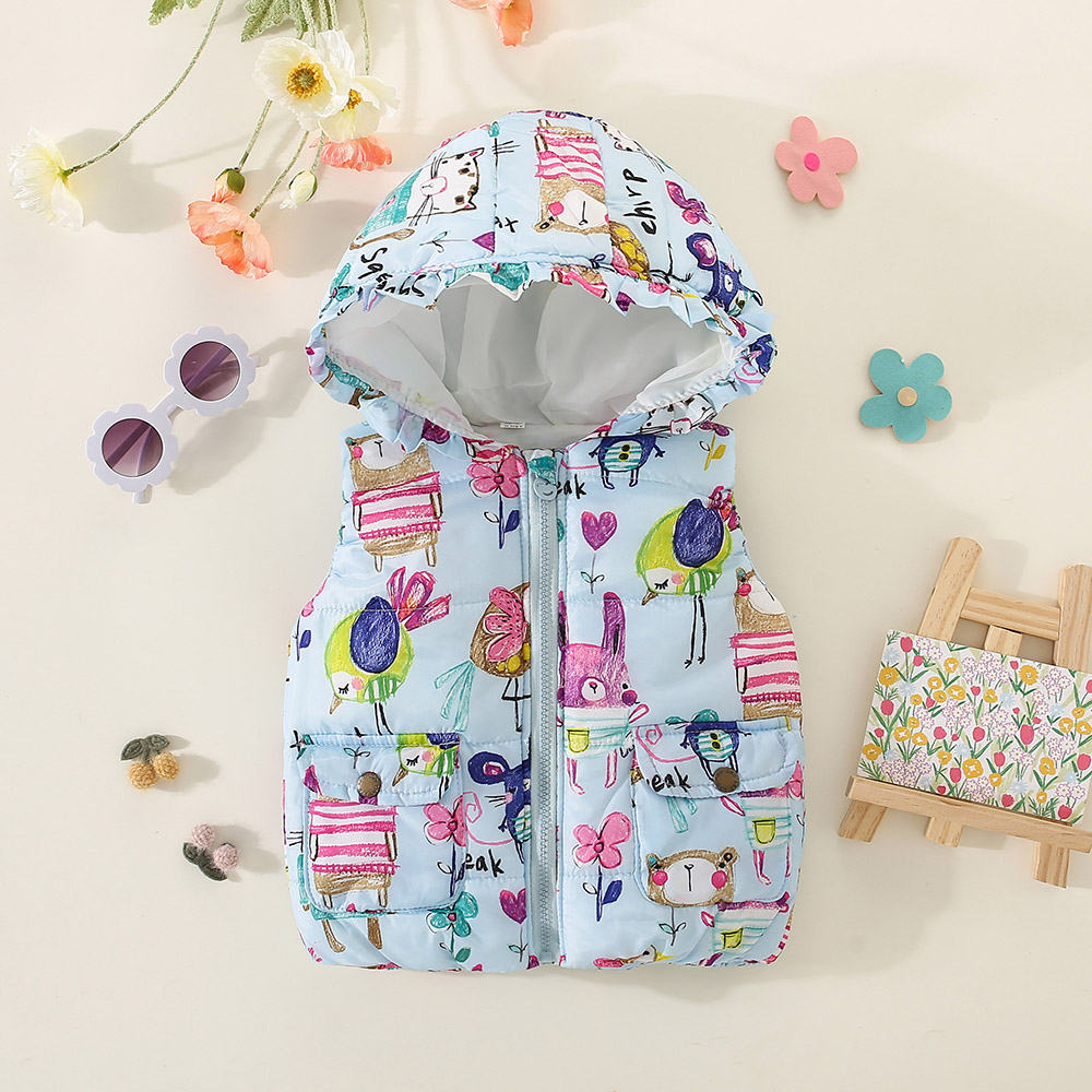 Áo Khoác Cotton Dày Không Tay Có Mũ Trùm Mẫu Mới 2023 Thời Trang Thu Đông Cho Bé Gái 0-3 Tuổi