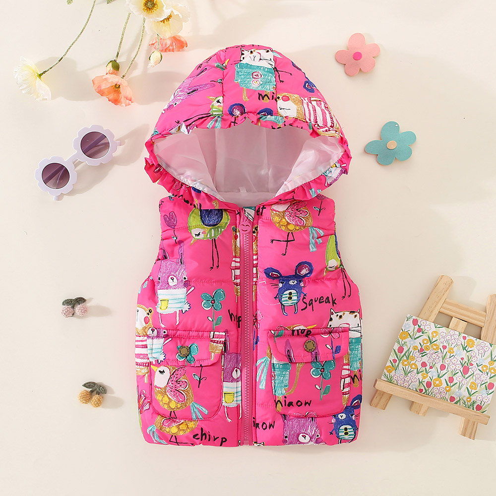 Áo Khoác Cotton Dày Không Tay Có Mũ Trùm Mẫu Mới 2023 Thời Trang Thu Đông Cho Bé Gái 0-3 Tuổi