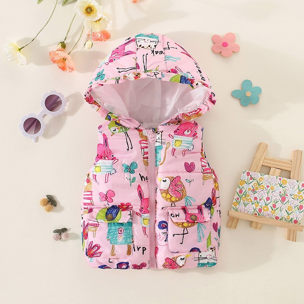 Áo Khoác Cotton Dày Không Tay Có Mũ Trùm Mẫu Mới 2023 Thời Trang Thu Đông Cho Bé Gái 0-3 Tuổi