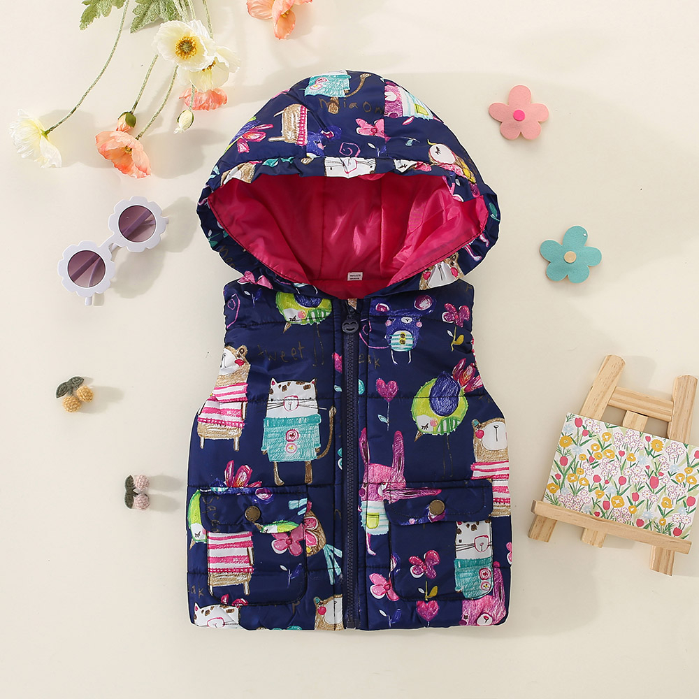 Áo Khoác Cotton Dày Không Tay Có Mũ Trùm Mẫu Mới 2023 Thời Trang Thu Đông Cho Bé Gái 0-3 Tuổi