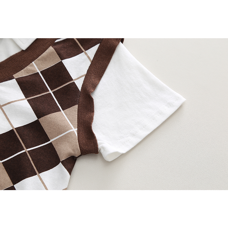 Áo Sơ Mi Tay Ngắn + Cà Vạt Kẻ Sọc Caro Bằng Vải Cotton Thời Trang Mùa Hè Hàng Mới Dành Cho Bé Trai / Bé Gái 80-120cm