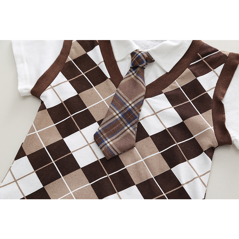 Áo Sơ Mi Tay Ngắn + Cà Vạt Kẻ Sọc Caro Bằng Vải Cotton Thời Trang Mùa Hè Hàng Mới Dành Cho Bé Trai / Bé Gái 80-120cm