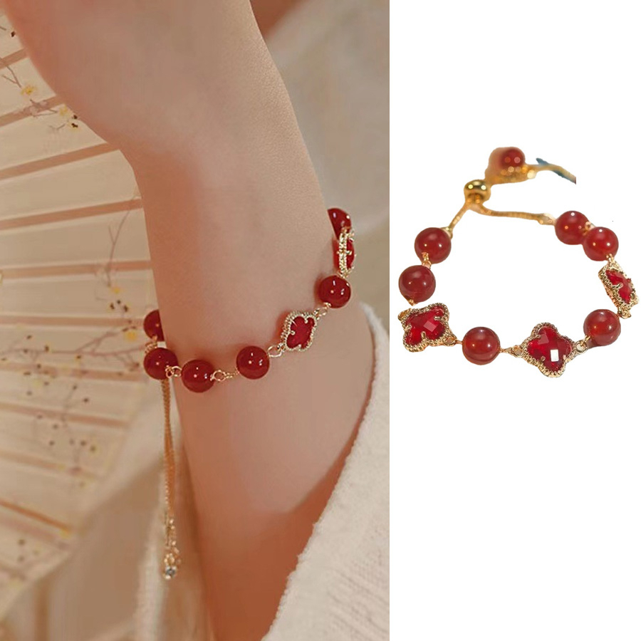 Vòng Tay Mạ Vàng 18K Đính Hạt Đá Mã Não Cao Cấp Phong Cách Hàn Quốc