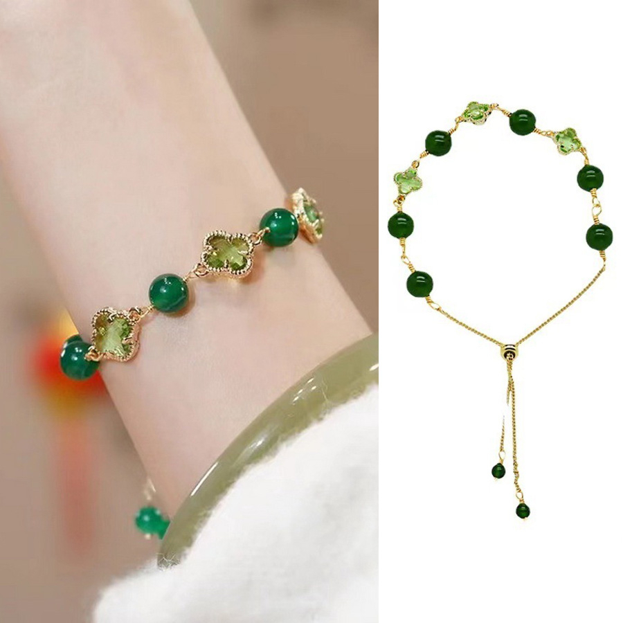 Vòng Tay Mạ Vàng 18K Đính Hạt Đá Mã Não Cao Cấp Phong Cách Hàn Quốc