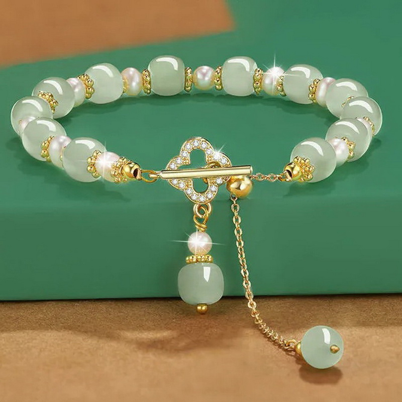Vòng Tay Mạ Vàng 18K Đính Hạt Đá Mã Não Cao Cấp Phong Cách Hàn Quốc