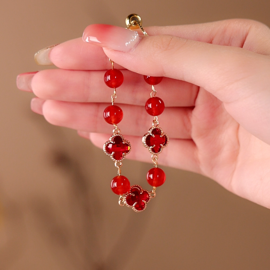 Vòng Tay Mạ Vàng 18K Đính Hạt Đá Mã Não Cao Cấp Phong Cách Hàn Quốc
