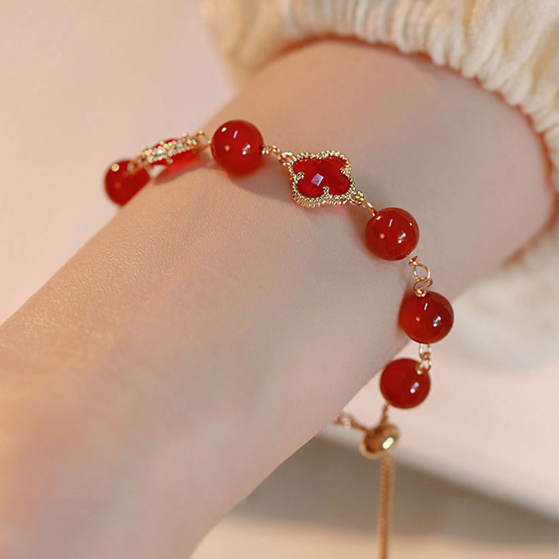 Vòng Tay Mạ Vàng 18K Đính Hạt Đá Mã Não Cao Cấp Phong Cách Hàn Quốc