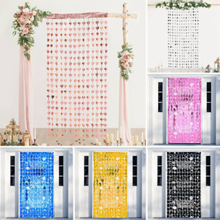 Rèm Phông Nền Chụp Ảnh Bằng Lá Nhôm 1 * 2M Họa Tiết Trái Tim Lấp Lánh Trang Trí Tiệc Sinh Nhật / Đám Cưới