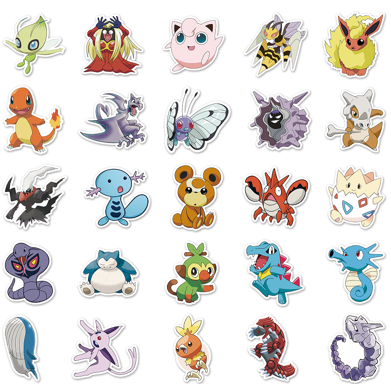 Bộ 50 Miếng Dán Trang Trí Xe Hơi Hình Pokemon Chống Thấm Nước
