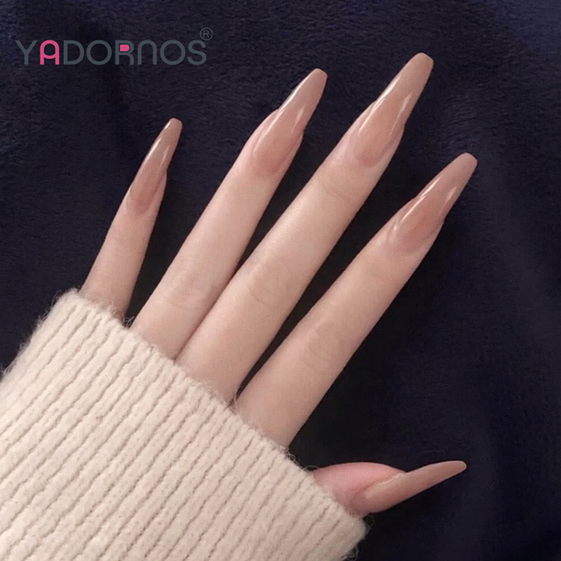 YADORNOS Bộ 24 móng tay giả tông màu nude phong cách Châu Âu kèm keo dán tiện dụng