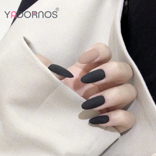 YADORNOS Set 24 Móng Tay Giả Màu Đen Và Kem 27g Dáng Dài Thời Trang