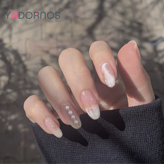 YADORNOS Set 24 móng tay giả YADORNOS đính ngọc trai giả phong cách Nhật Bản có keo