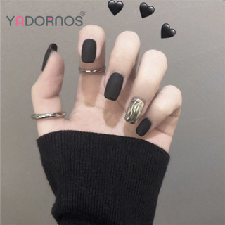 YADORNOS Set 24 Móng Tay Giả Màu Đen Và Dạng Gợn Sóng Xinh Xắn Dành Cho Nữ