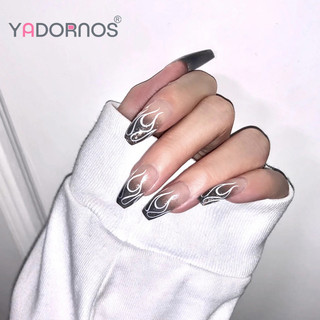 YADORNOS Bộ 24 Móng Tay Giả Họa Tiết Ngọn Lửa