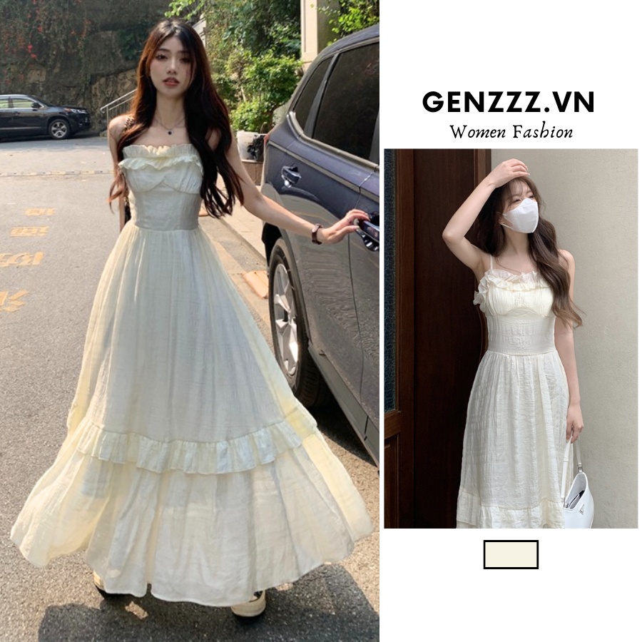 Đầm maxi hai dây xòe phong cách Ulzzang, năng động, tươi trẻ, váy dáng dài công chúa xinh xắn, phù hợp mặc đi biển, dạo phố dành cho nữ