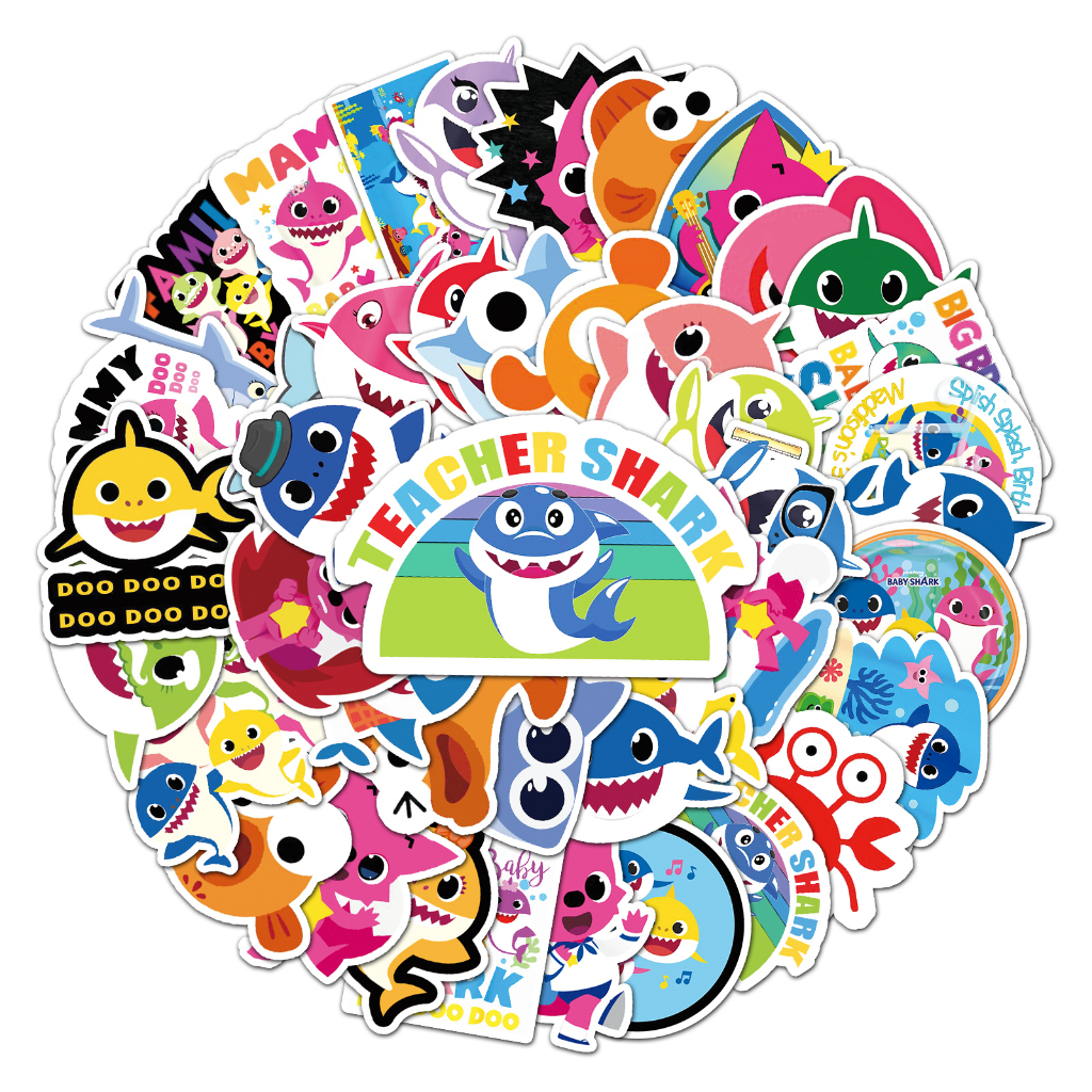 Bộ 50 Miếng Dán Trang Trí Xe Hơi / Nhà Cửa Hình Cá Mập Vui Nhộn Chống Thấm Nước