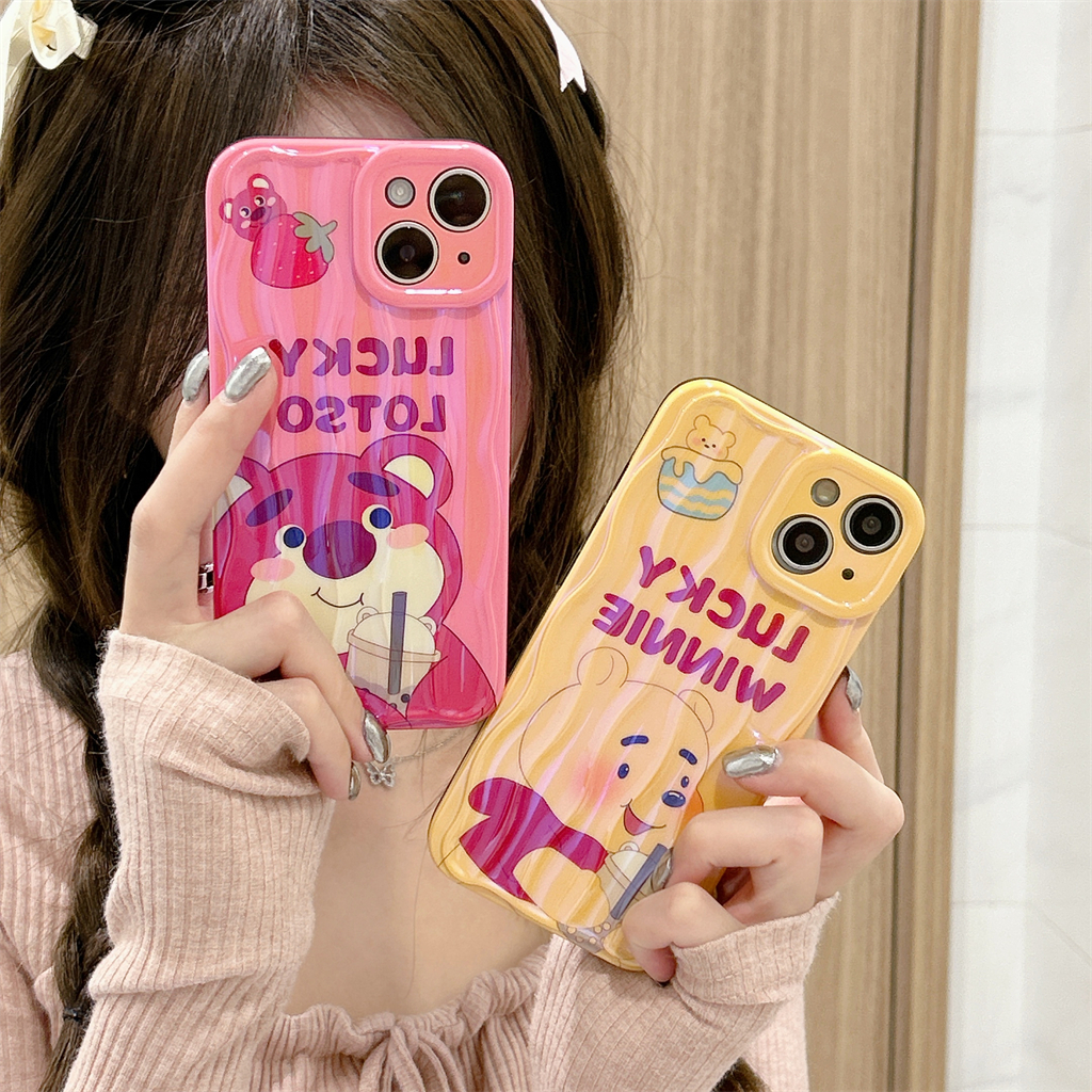 Ốp Điện Thoại Dẻo Họa Tiết Gấu & Dâu Tây Dễ Thương Cho iPhone 14 13 11 12 Pro Max