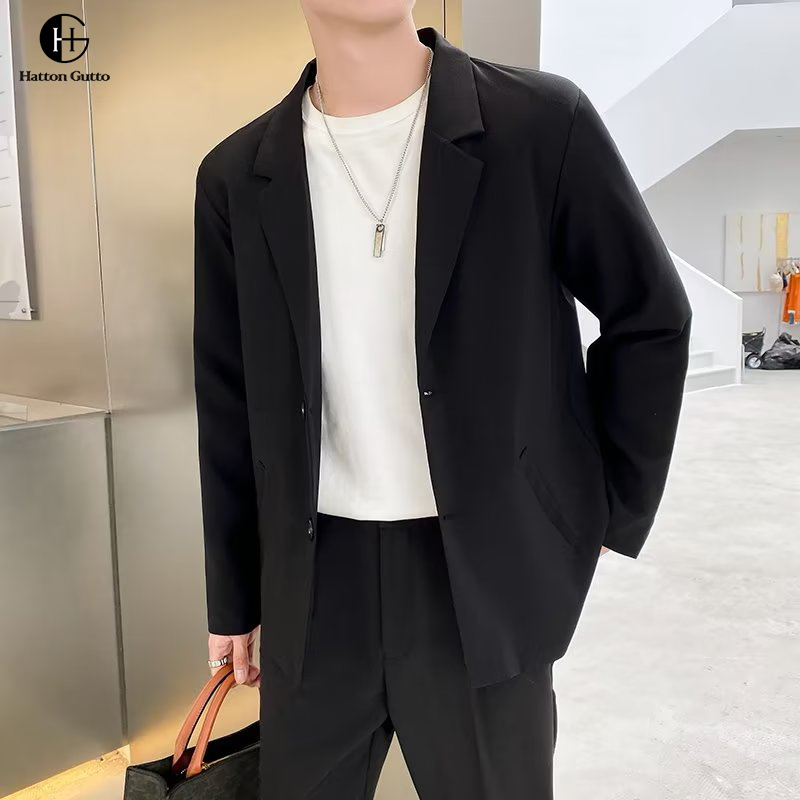 Hatton Gutto COD OOTD áo blazer nam Áo Khoác blazer Hàn Quốc Màu Đen 2 Nút Cho Nam