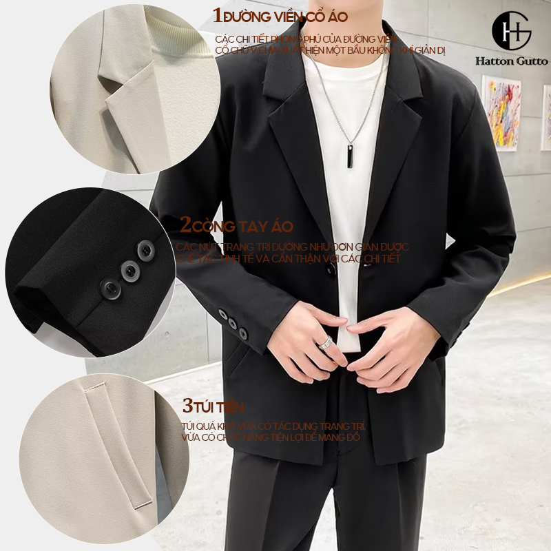 Hatton Gutto COD OOTD áo blazer nam Áo Khoác blazer Hàn Quốc Màu Đen 2 Nút Cho Nam | BigBuy360 - bigbuy360.vn