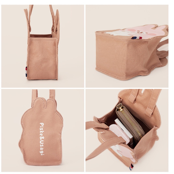 Túi xách canvas 3 chiều thỏ Kanna hoạt hình dễ thương cho cô gái yêu màu hồng mới của Nhật Bản