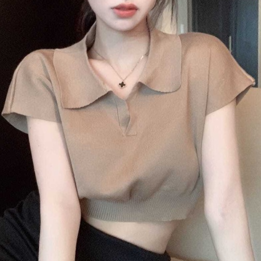 Áo Dệt Kim Tay Ngắn Cổ Bẻ Trẻ Trung Hợp Thời Trang COZOK