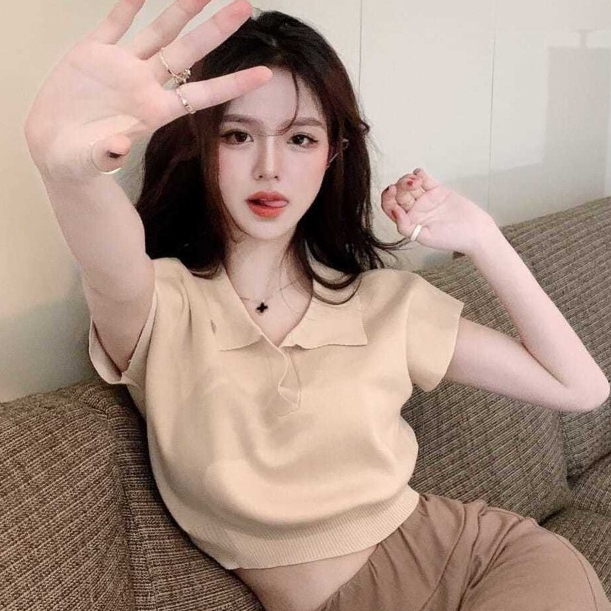 Áo Dệt Kim Tay Ngắn Cổ Bẻ Trẻ Trung Hợp Thời Trang COZOK