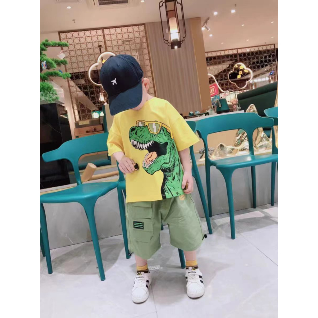 Set Đồ 2 Món Bằng Vải cotton Nguyên Chất Tay Cộc In Hình Khủng Long Thời Trang Cho Bé Trai