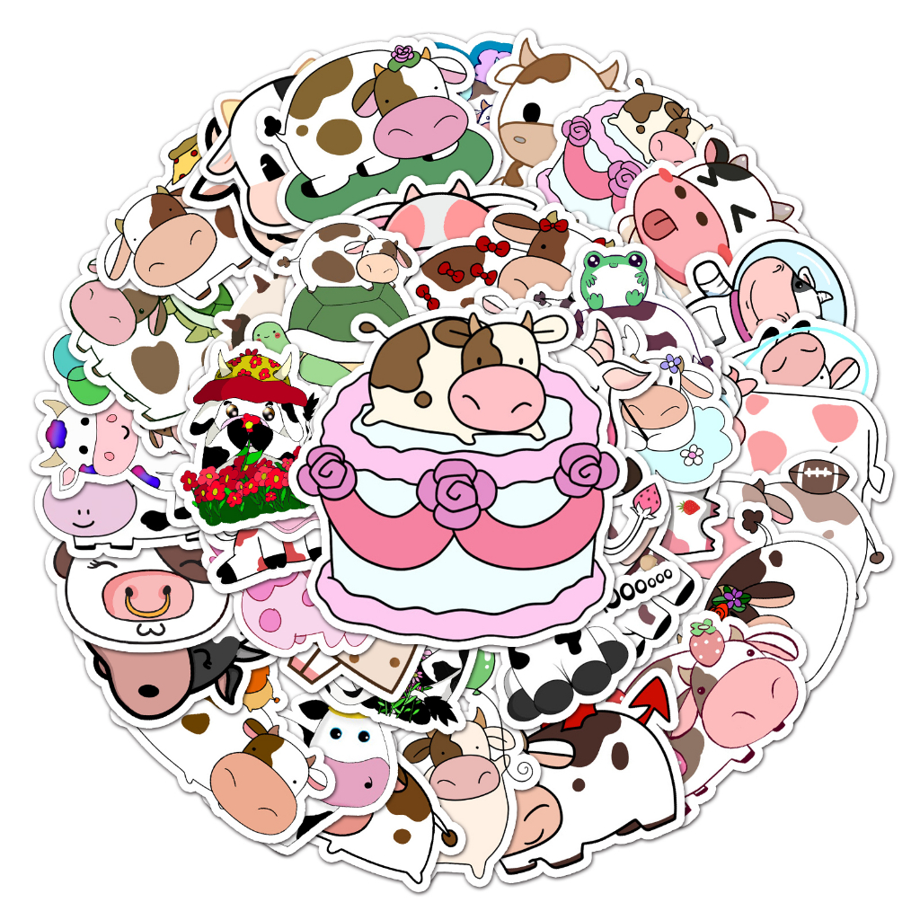 Bộ 50 Miếng Dán Trang Trí Xe Hơi / Nhà Cửa Hình Bò Sữa Vui Nhộn Chống Thấm Nước