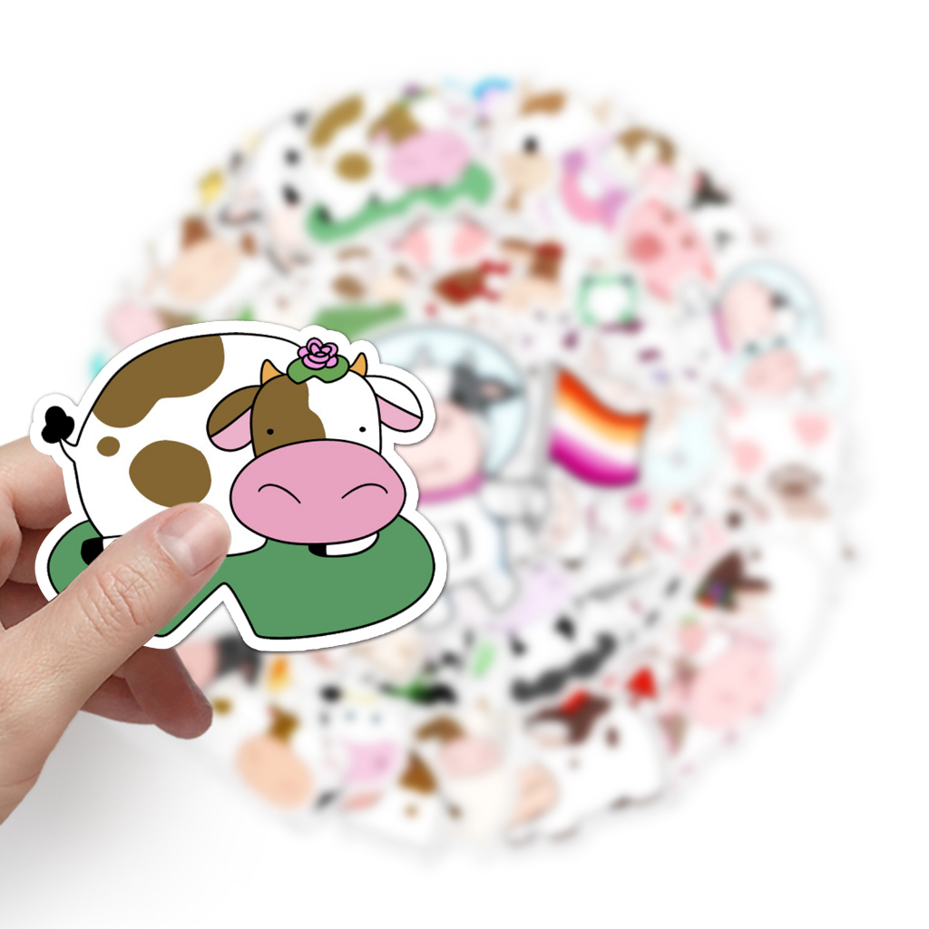 Bộ 50 Miếng Dán Trang Trí Xe Hơi / Nhà Cửa Hình Bò Sữa Vui Nhộn Chống Thấm Nước