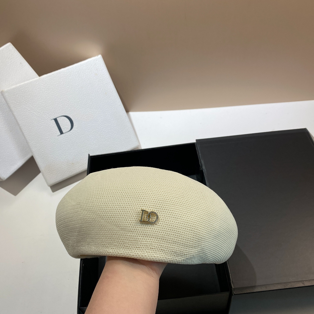 Mũ Beret Dệt Kim Mỏng Màu Trắng / Đen Đính Đá Chữ Phong Cách Hàn Quốc Thời Trang Xuân Hè 2023 Cho Nữ