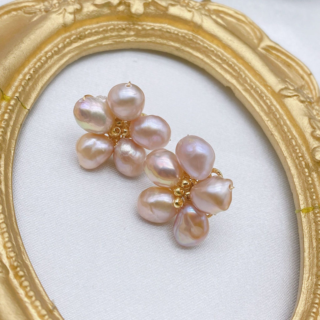 Bông Tai Mạ Bạc 925 Hình Cánh Hoa Đính Ngọc Trai Phong Cách Retro