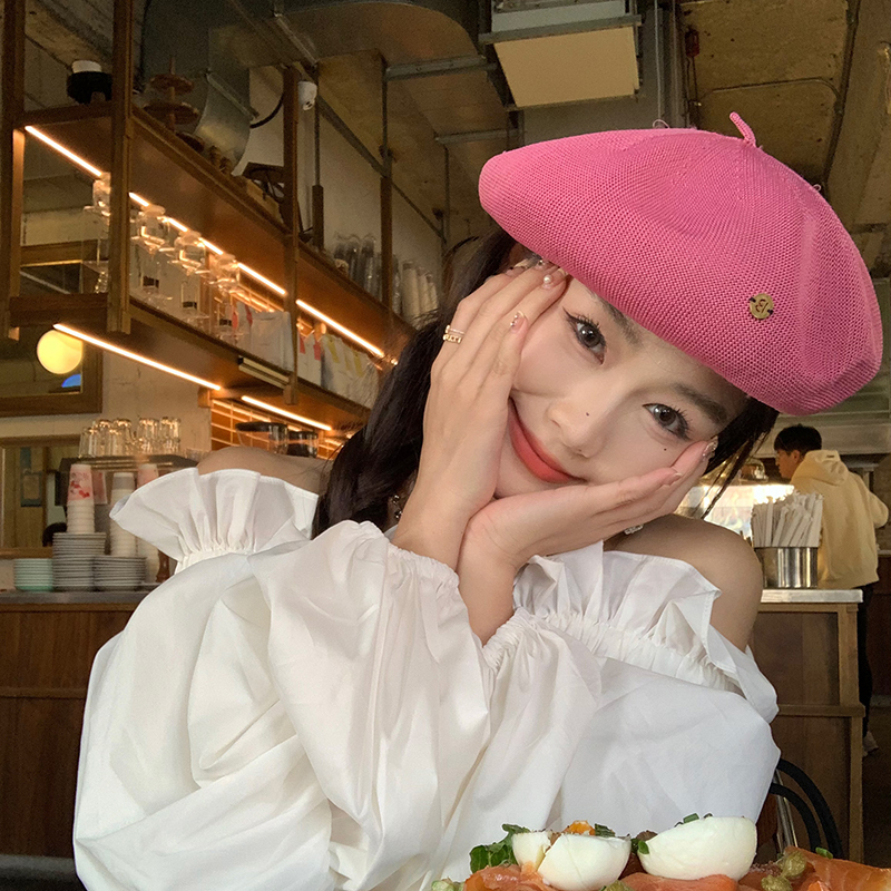 Mũ Beret Mỏng Thoáng Khí Phong Cách Họa Sĩ Màu Hồng Hồng Thời Trang Mùa Hè Cho Nữ