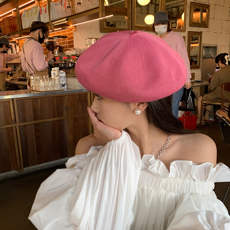 Mũ Beret Mỏng Thoáng Khí Phong Cách Họa Sĩ Màu Hồng Hồng Thời Trang Mùa Hè Cho Nữ