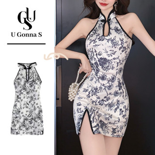  U Gonna S Váy nữ sườn xám cách tân tay ngắn nhỏ Bodycon Phong cách Trung Quốc phong cách thanh lịch supersoft bữa tiệc nóng 