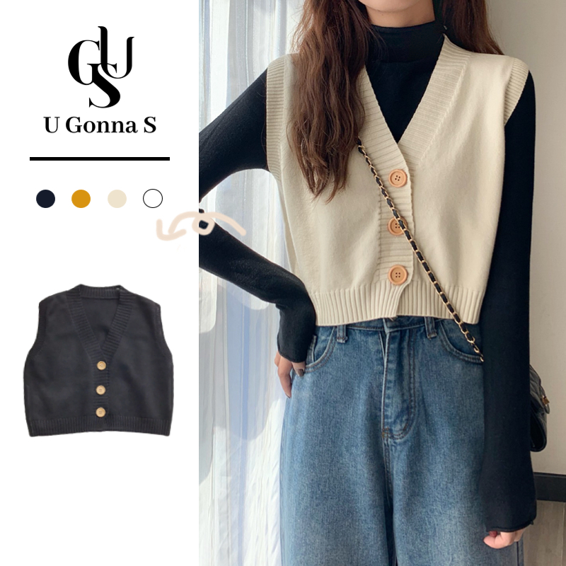 U Gonna S Áo cardigan croptop U GONNA S sát nách dệt kim cổ chữ V ôm dáng nhiều màu sắc trơn tùy chọn thời trang đơn giản cho nữ